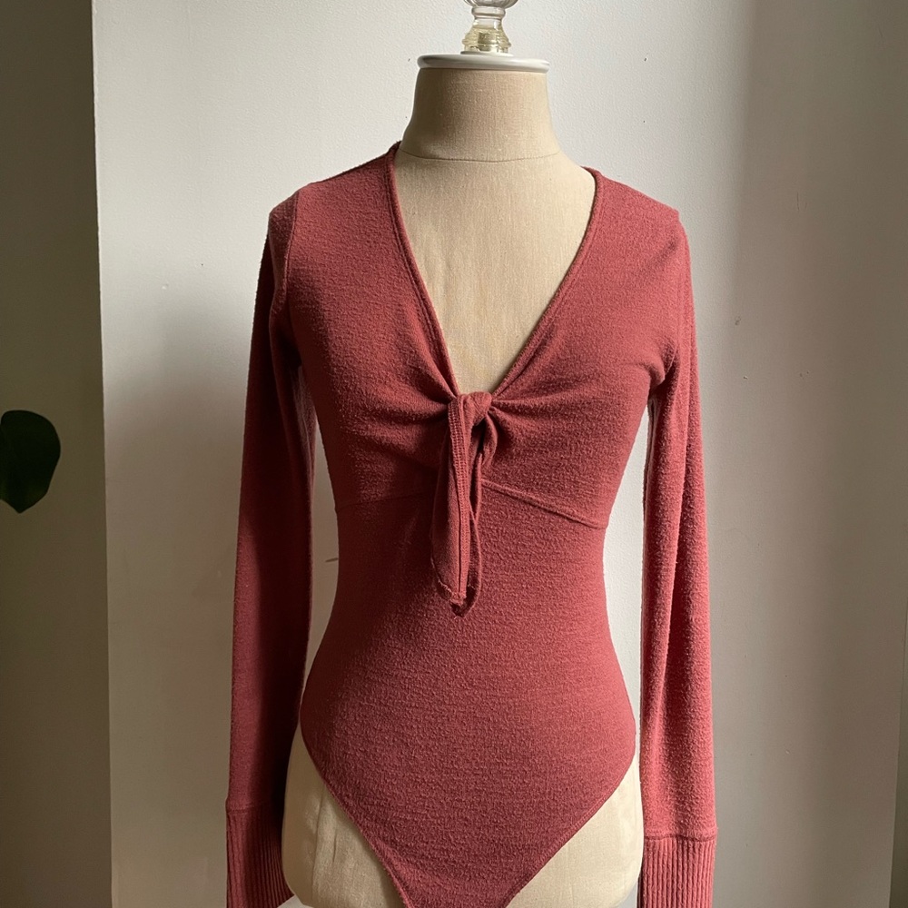 Abercrombie & Fitch Orange Long Sleeve Tie Bodysuit